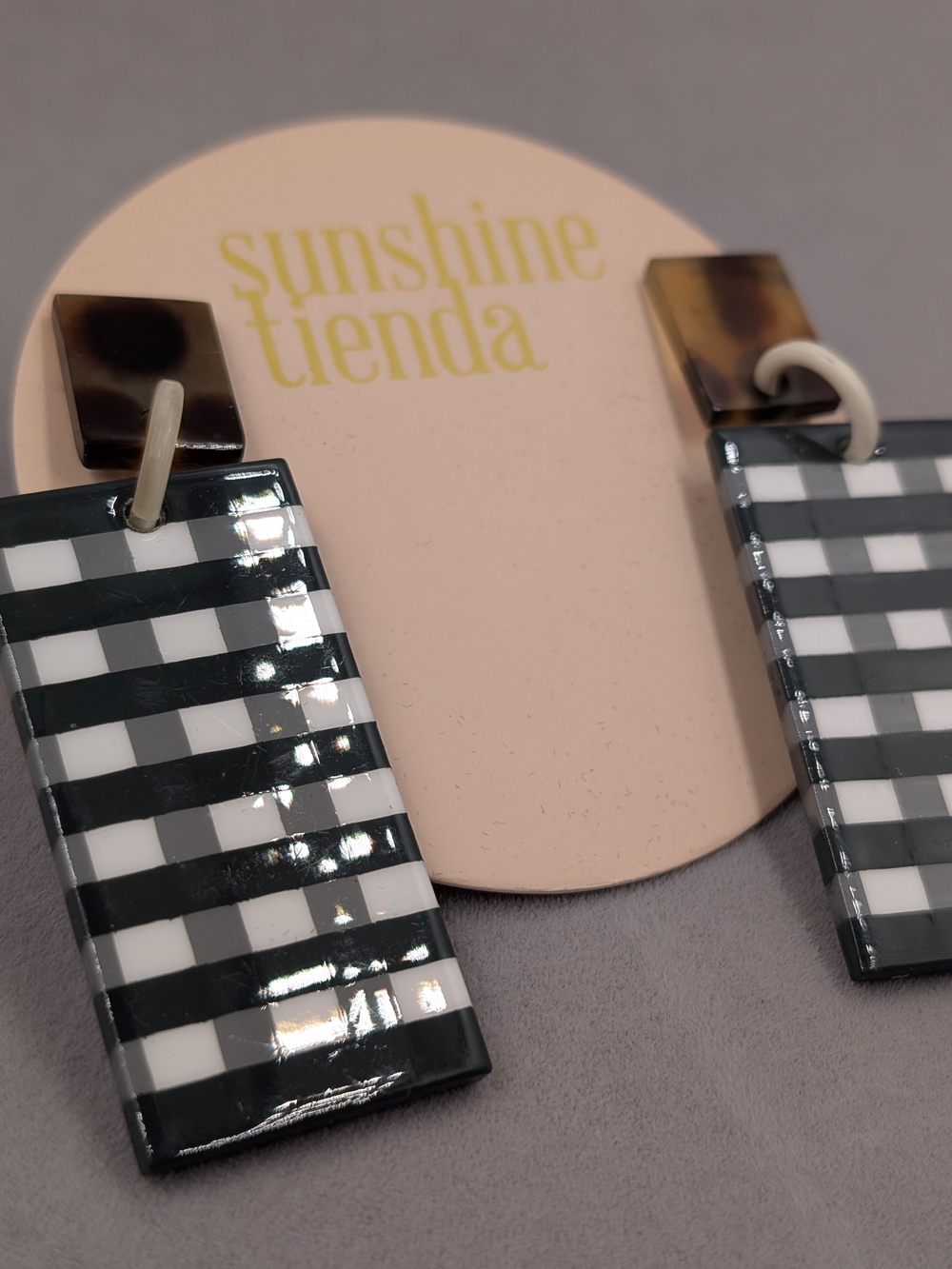 Sunshine Tienda Cabana Black White Stripe Tortoise Drop Earrings | 1232